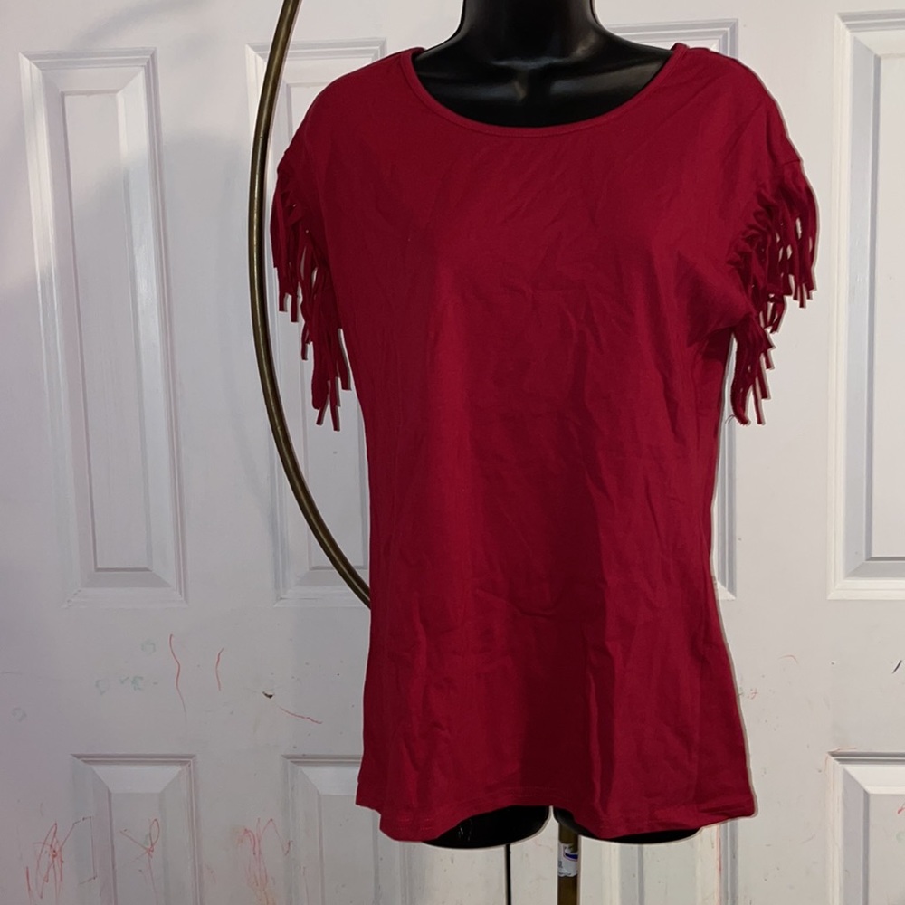 Cosonsen Women's Tassel Short Sleeve Round Neck T-Shirt NWOT